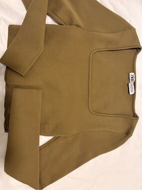 Zara Olive Long Sleeve Square Neck Top